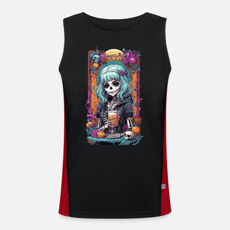 Gothic Girl Pumpkin Spice Latte Fall Design Men's Functional Contrast Tank Top 