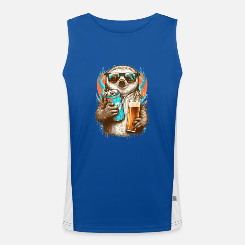 Cooles Faultier mit Bier und Sonnenbrille Funktionelles Kontrast-Tank Top für Männer 