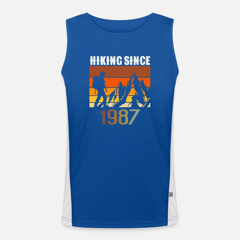 Hiking since 1987, Vintage Geburtstag Geschenk Funktionelles Kontrast-Tank Top für Männer 
