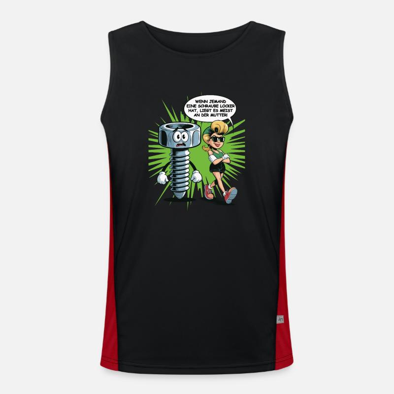 If someone has a screw loose nut saying Men's Functional Contrast Tank Top 