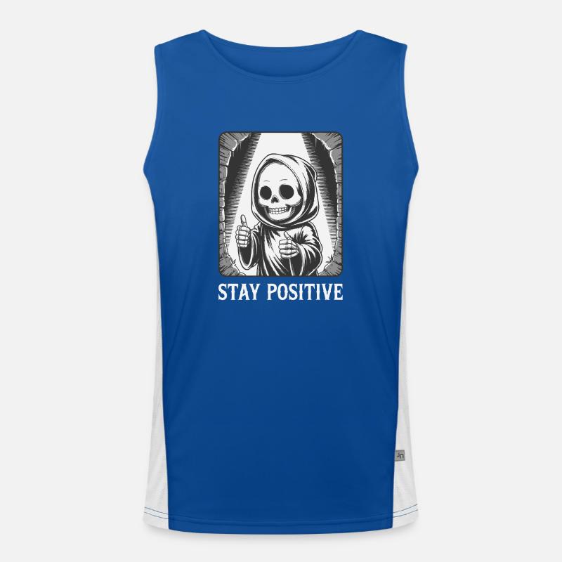 Stay Positive – Grim Reaper Skeleton Design Humor Men's Functional Contrast Tank Top 