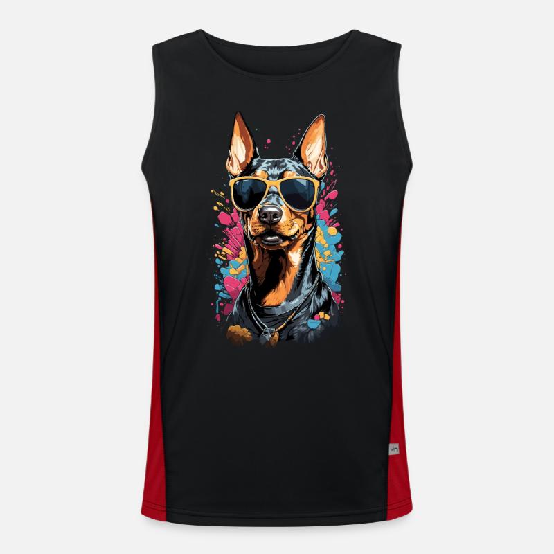 Cooler Dobermann Hund Design mit Stil Funktionelles Kontrast-Tank Top für Männer 