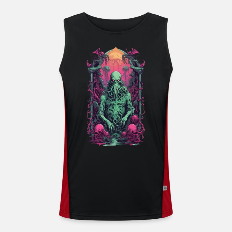 Cthulhu Gothic Vaporwave Halloween Design Men's Functional Contrast Tank Top 