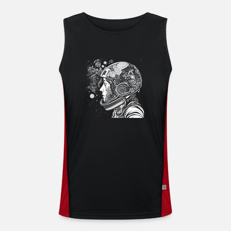 "Psychonaut" Psychedelic astronaut with patterns - Men's Functional Contrast Tank Top  - black/red