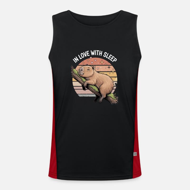 Cute Capybara Sleep Design - Men's Functional Contrast Tank Top  - black/red