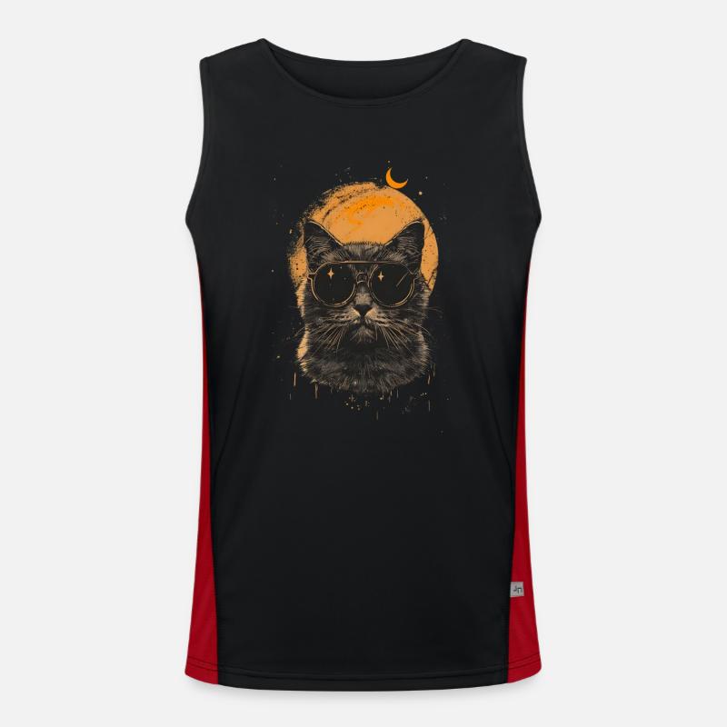 Cat Taking A Selfie With Eclipse Wearing Glasses Men's Functional Contrast Tank Top 