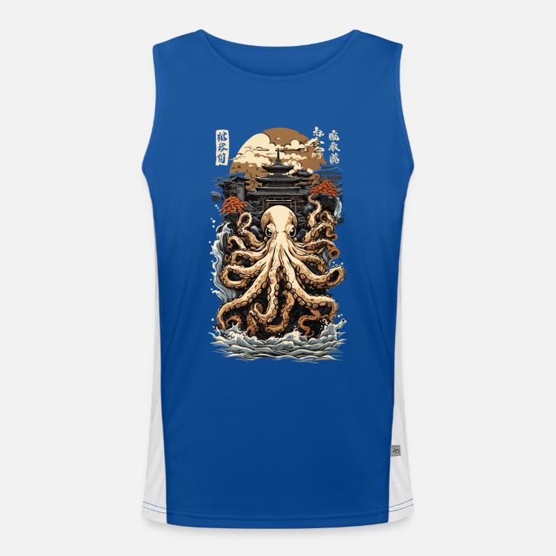 Ukiyo-E Octopus Sea Wave Japan Retro Design Style Men's Functional Contrast Tank Top 