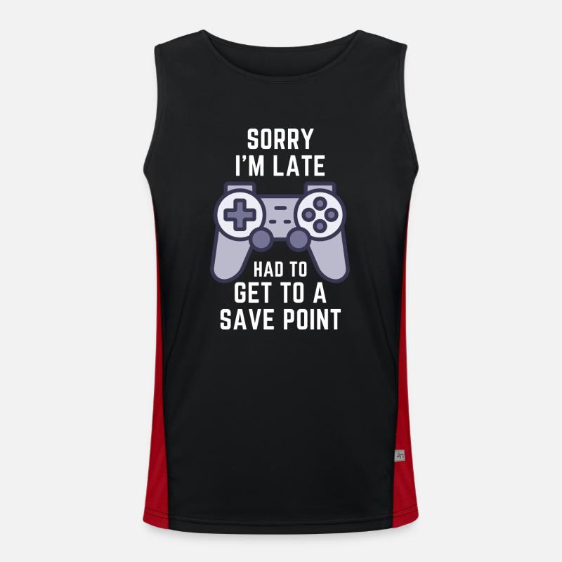 SORRY, I'M LATE! HAD TO GET TO A SAVE POINT Funktionelles Kontrast-Tank Top für Männer 