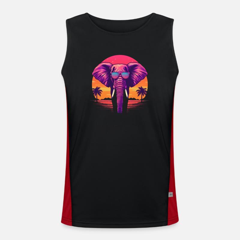 Synthwave Elephant Sunset - Men's Functional Contrast Tank Top  - black/red