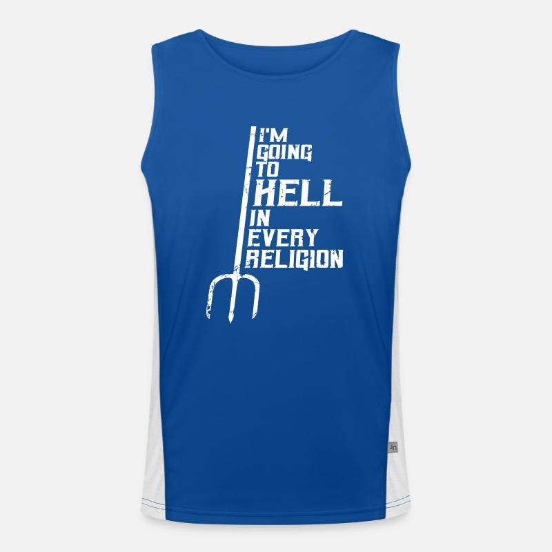 I'm Going To Hell In Every Religion Atheist Joke Men's Functional Contrast Tank Top 