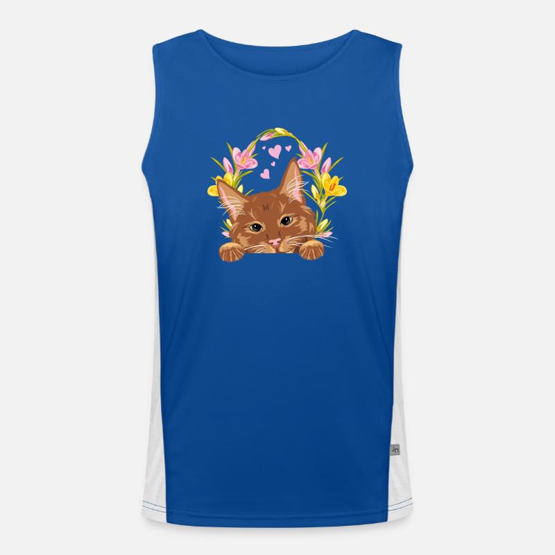 Jeter un coup d’œil mignon chat roux avec une couronne de fleurs Débardeur respirant contrasté Homme 