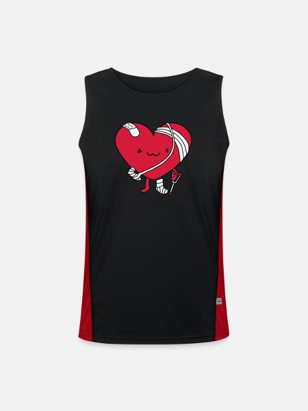 heart wounded broken patient doctored ill l - Men's Functional Contrast Tank Top  - black/red - Front