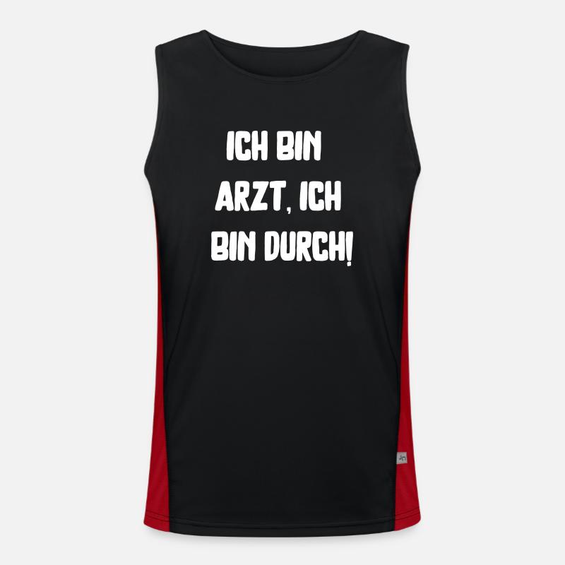 bin Arzt bin durch lustiger Spruch Beruf Schrift Funktionelles Kontrast-Tank Top für Männer 