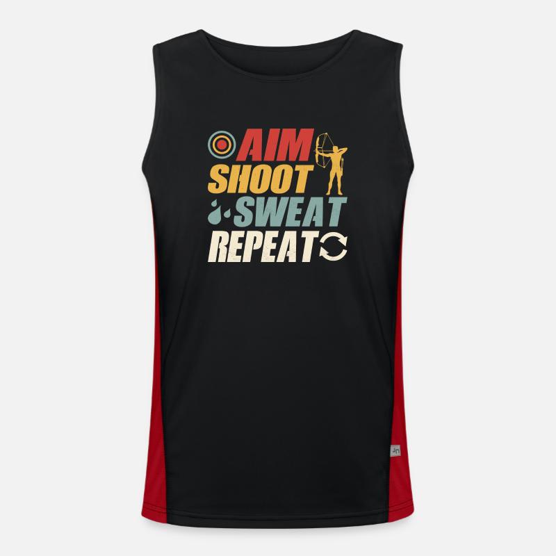 Aim, Shoot, Sweat, Repeat, Archery, Target, Bow & Arrows Men's Functional Contrast Tank Top 