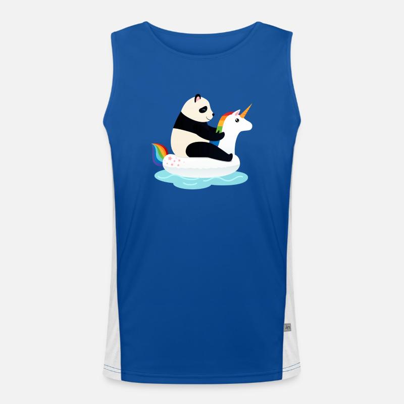 Panda Riding On Unicorn Floaty On Water Funktionelles Kontrast-Tank Top für Männer 