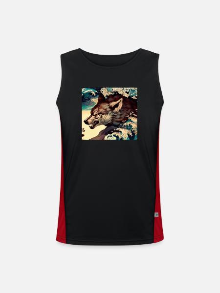 Wolf Japanese - Men's Functional Contrast Tank Top  - black/red - Front
