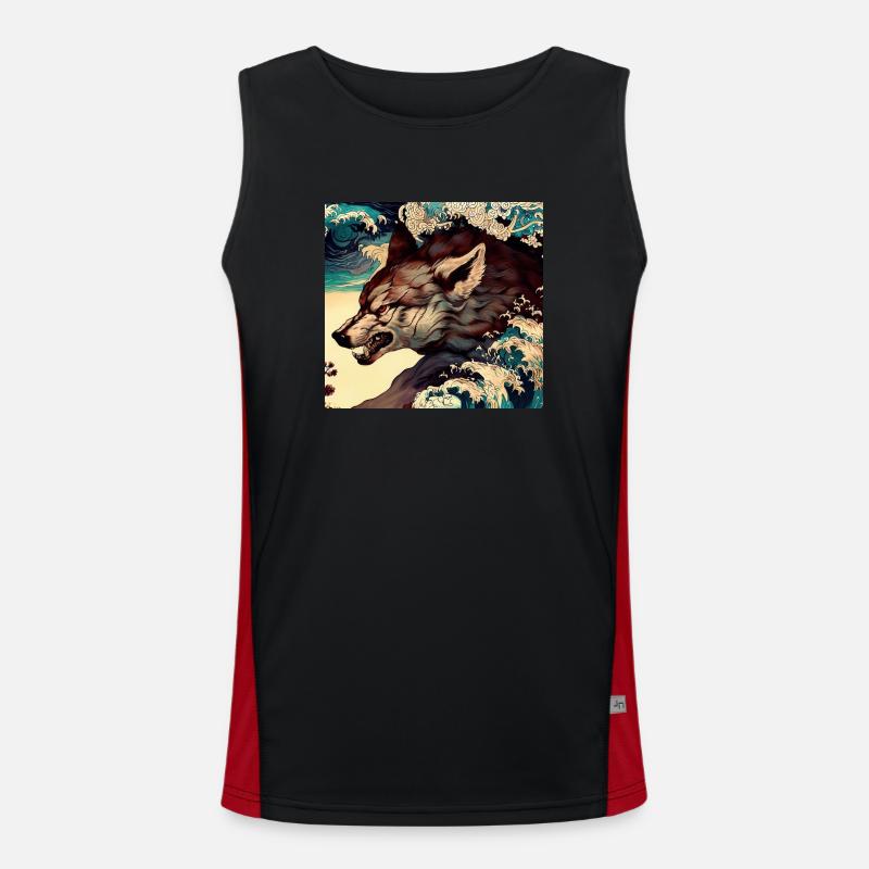 Wolf Japanese - Men's Functional Contrast Tank Top  - black/red