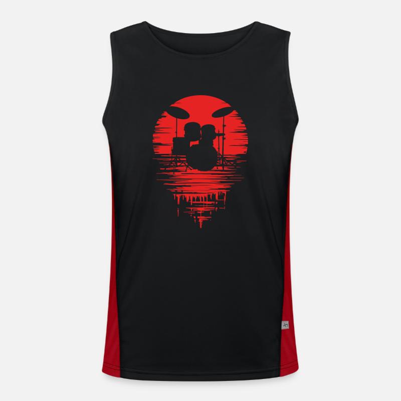 Drumset Silhouette Drums with Reflection - Men's Functional Contrast Tank Top - black/red