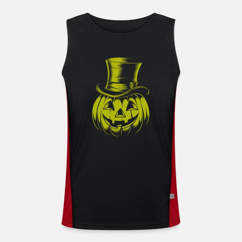 Halloween pumpkin with top hat line drawing Men's Functional Contrast Tank Top 
