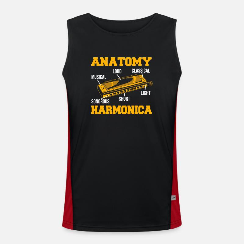Playing Harmonica Gift - Men's Functional Contrast Tank Top  - black/red