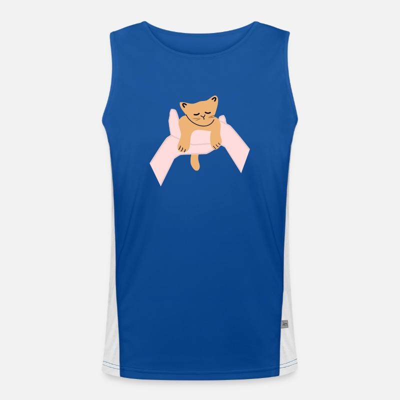 Cat sits in human palm Men's Functional Contrast Tank Top 