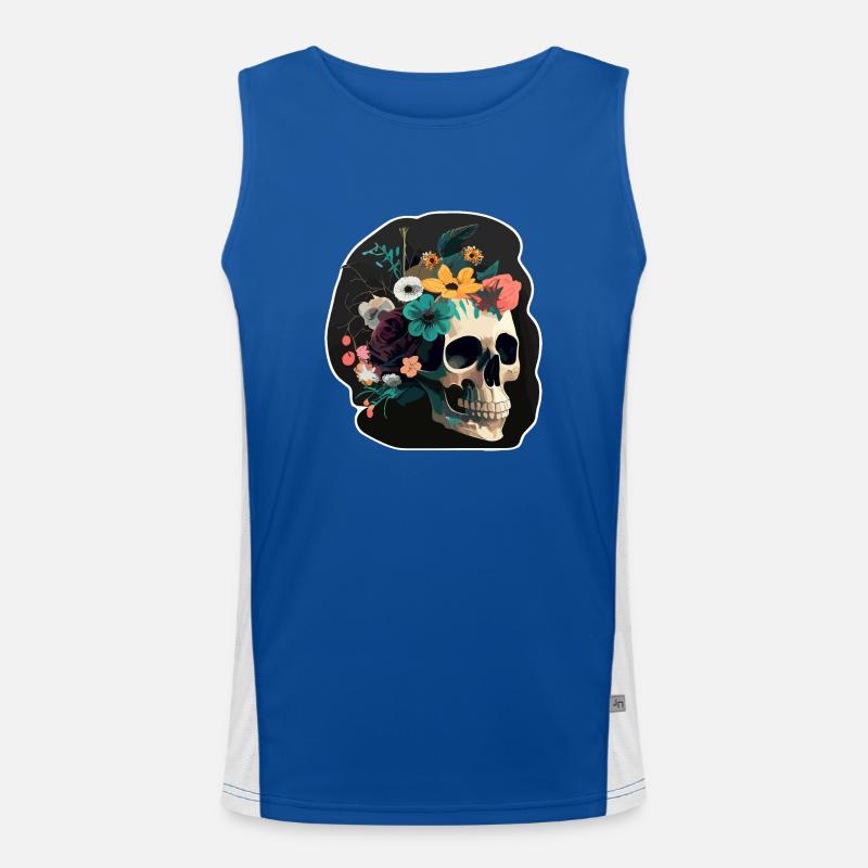 Menschlicher Schädel & Blumen 8 Funktionelles Kontrast-Tank Top für Männer 