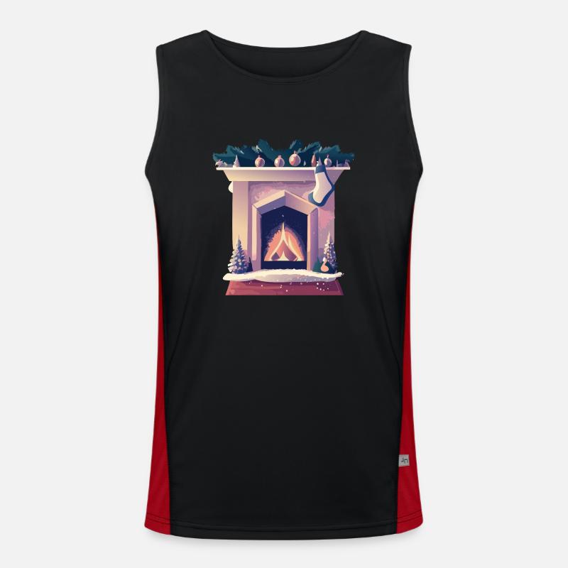 Christmas sock by the fireplace Men's Functional Contrast Tank Top 