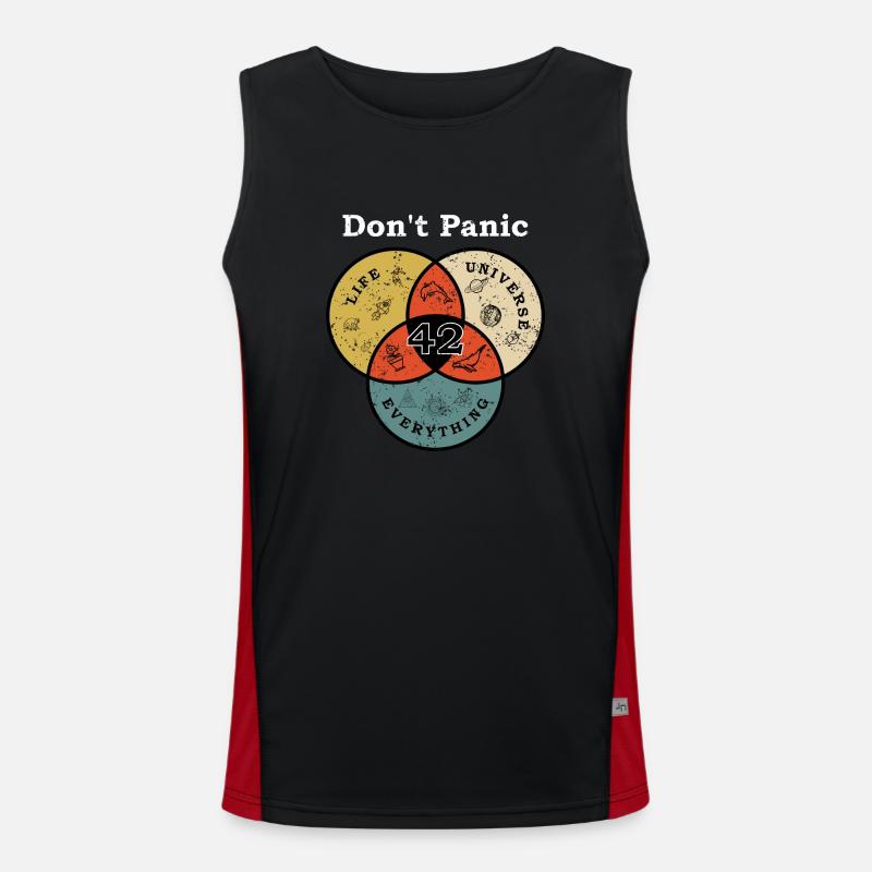 Don't Panic 42 Answer Question Life Universe Rest Men's Functional Contrast Tank Top 