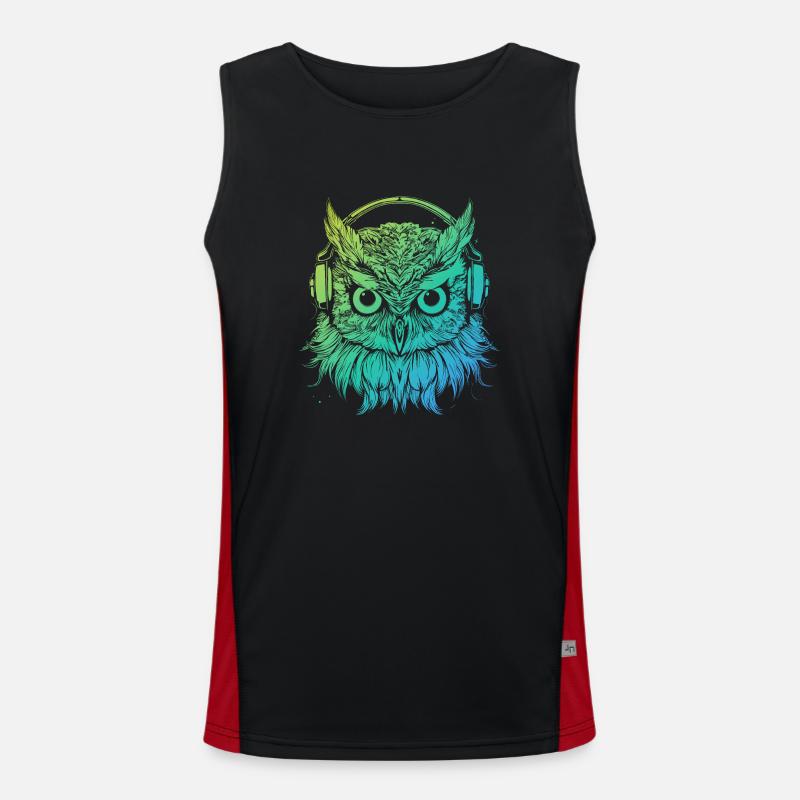 Eule Nachteule Techno Party Tier Kopfhörer DJ Rave Funktionelles Kontrast-Tank Top für Männer 