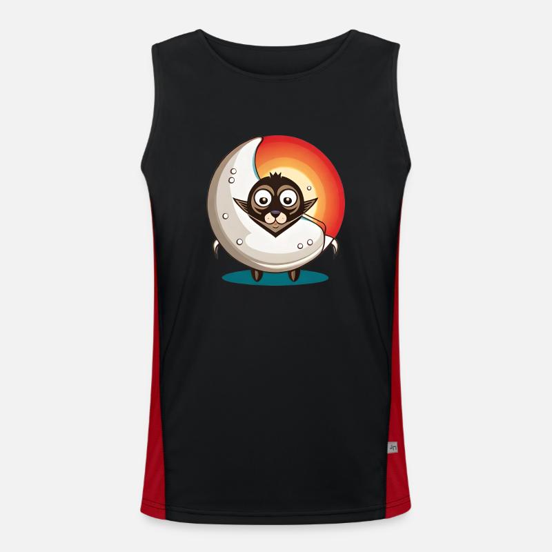 Katze mit Mond Funktionelles Kontrast-Tank Top für Männer 
