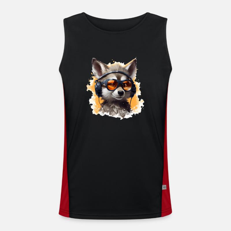 Wolf Design avec des écouteurs et des lunettes de soleil Débardeur respirant contrasté Homme 