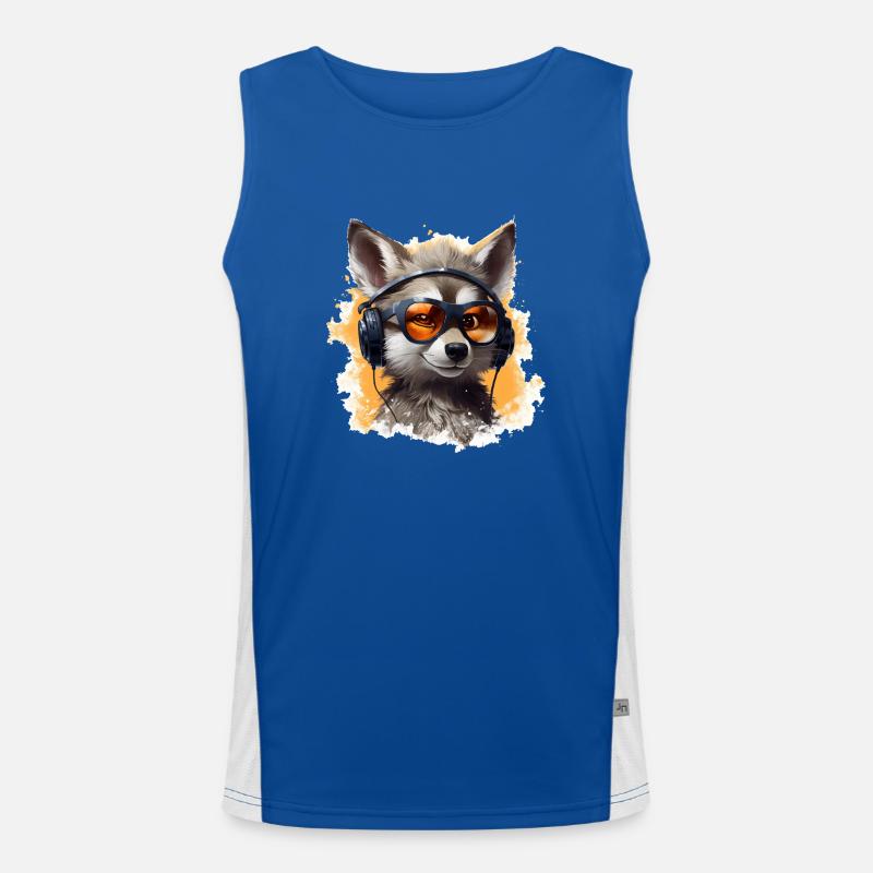 Wolf Design mit Kopfhörer & Sonnenbrille Funktionelles Kontrast-Tank Top für Männer 