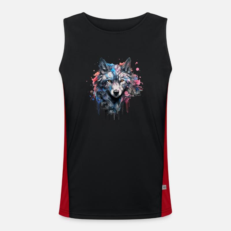 Wolf Design Tête de loup aux couleurs vives Wolf Pack Débardeur respirant contrasté Homme 