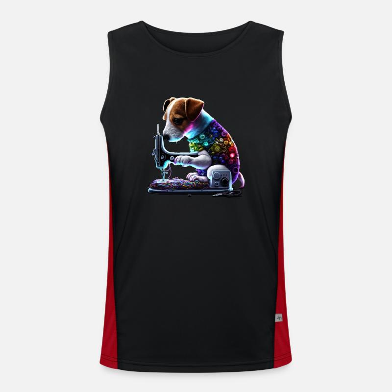 Jack Russel dog sewing with sewing machine Men's Functional Contrast Tank Top 