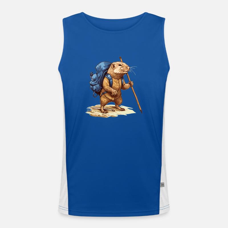 Mole rat with backpack and walking stick Men's Functional Contrast Tank Top 