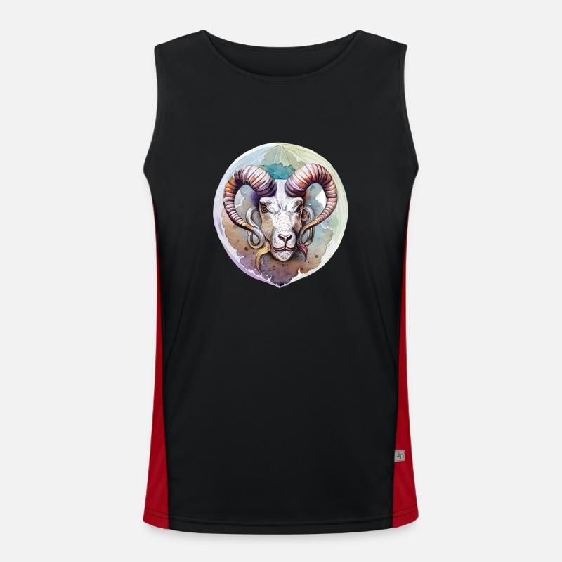 03 Sternzeichen Widder Ornament Wasserfarbe bunt Funktionelles Kontrast-Tank Top für Männer 