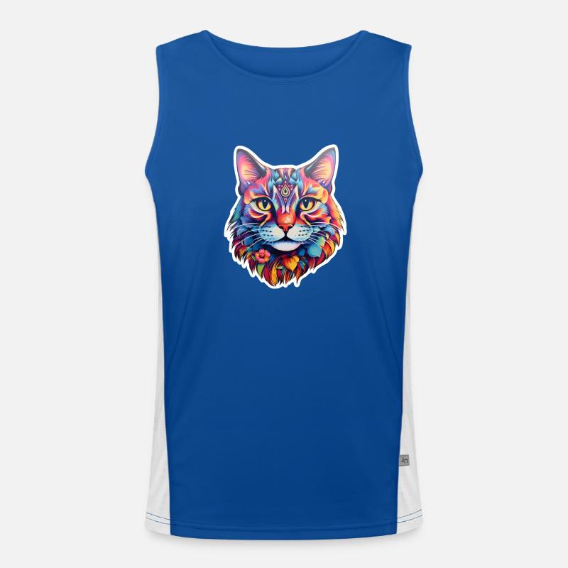Katze psychedelisch Illustration Funktionelles Kontrast-Tank Top für Männer 
