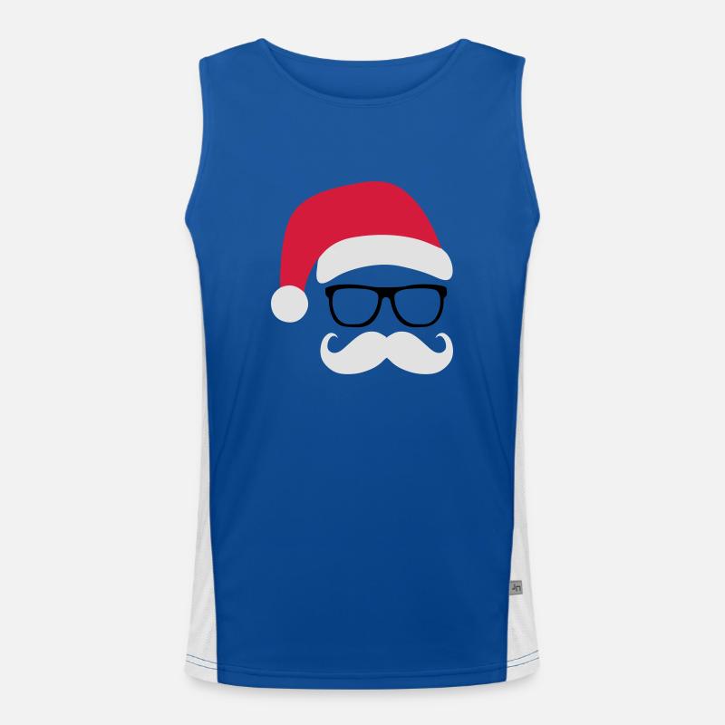 Funny Weihnachtsmann mit Nerd Brille und Mustache Funktionelles Kontrast-Tank Top für Männer 