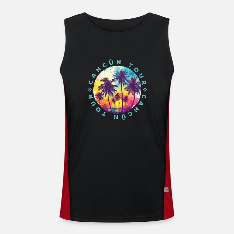 Cancun Palm Trees Tour - Men's Functional Contrast Tank Top  - black/red