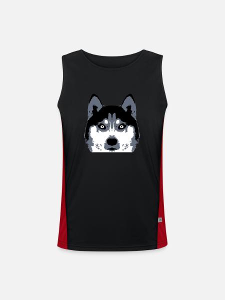 Hund Weißer Husky Gesicht Kopf Schöne Rasse Cool - Funktionelles Kontrast-Tank Top für Männer  - Schwarz/Rot - Vorne