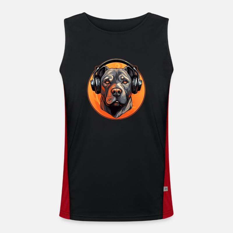 Cooler Pitbull mit Kopfhörern Funktionelles Kontrast-Tank Top für Männer 