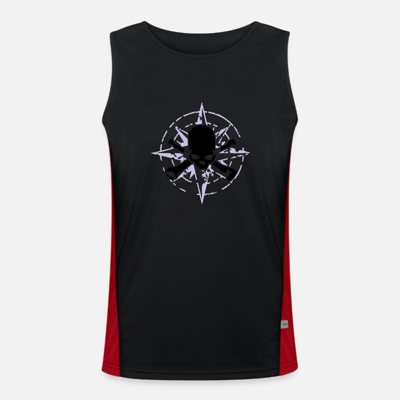 windrose_skull_02_b_2c - Men's Functional Contrast Tank Top  - black/red