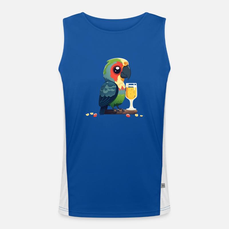 Lustiger Papagei mit einem Glas Bier Funktionelles Kontrast-Tank Top für Männer 