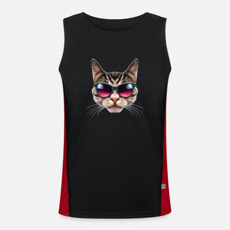 Klasse Katze mit Sonnenbrille Funktionelles Kontrast-Tank Top für Männer 