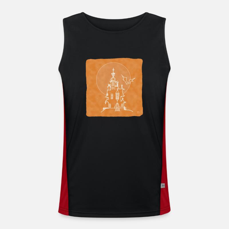 "Castle", Boho Line Art Design, Series "Halloween" Men's Functional Contrast Tank Top 