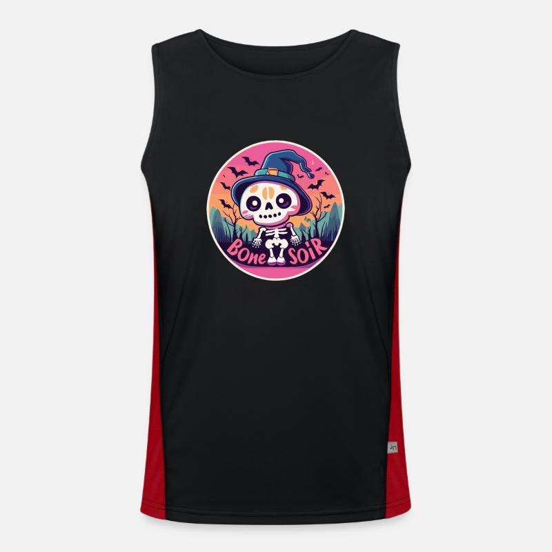 Bone Soir Halloween Cute Kawaii Skeleton Funny Pun Men's Functional Contrast Tank Top 