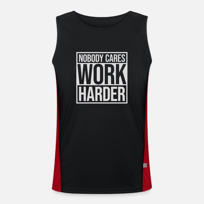 nobody cares work harder - Men's Functional Contrast Tank Top - black/red