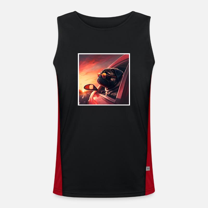 Freiheit & Abenteuer mit dem Mops im Oldtimer Funktionelles Kontrast-Tank Top für Männer 