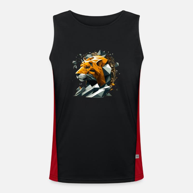 3D vector lion illustration in polygon look Men's Functional Contrast Tank Top 
