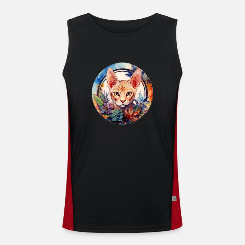 Devon Rex Katze Boho-Stil, Liebeskatzen Funktionelles Kontrast-Tank Top für Männer 